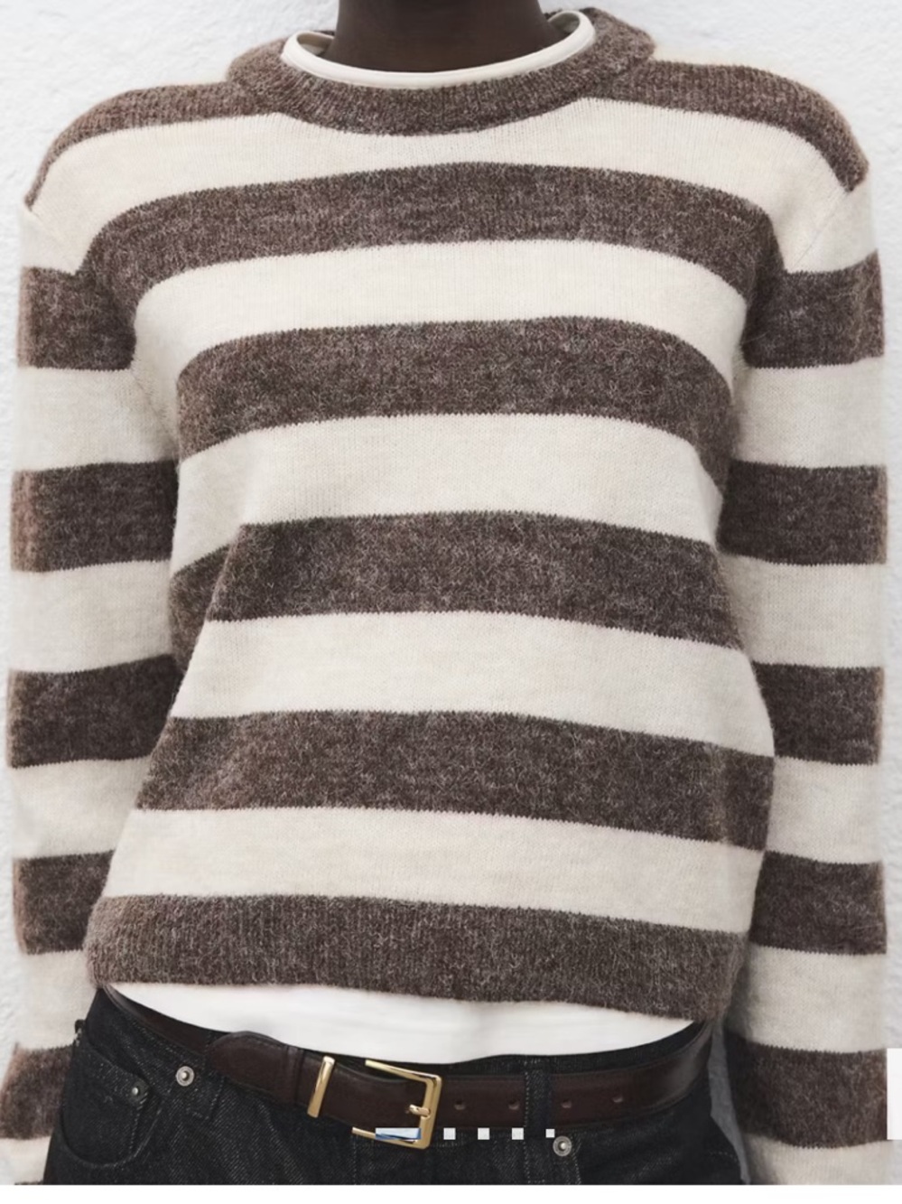 Mango Striped Crewneck Sweater in Cream and Brown KNIT STRIPED SWEATER 1310